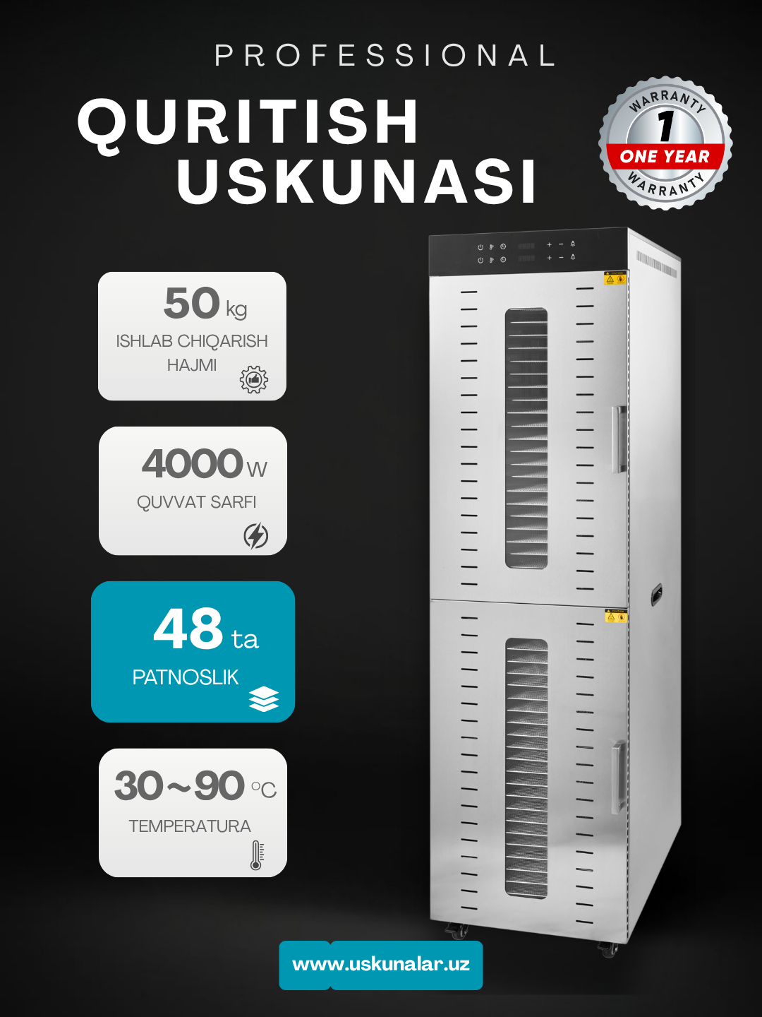 Uskunalar.uz - Сушилка для овощей и фруктов / дегидратор для фруктов, овощей и пастилы Uskunalar.uz US-48