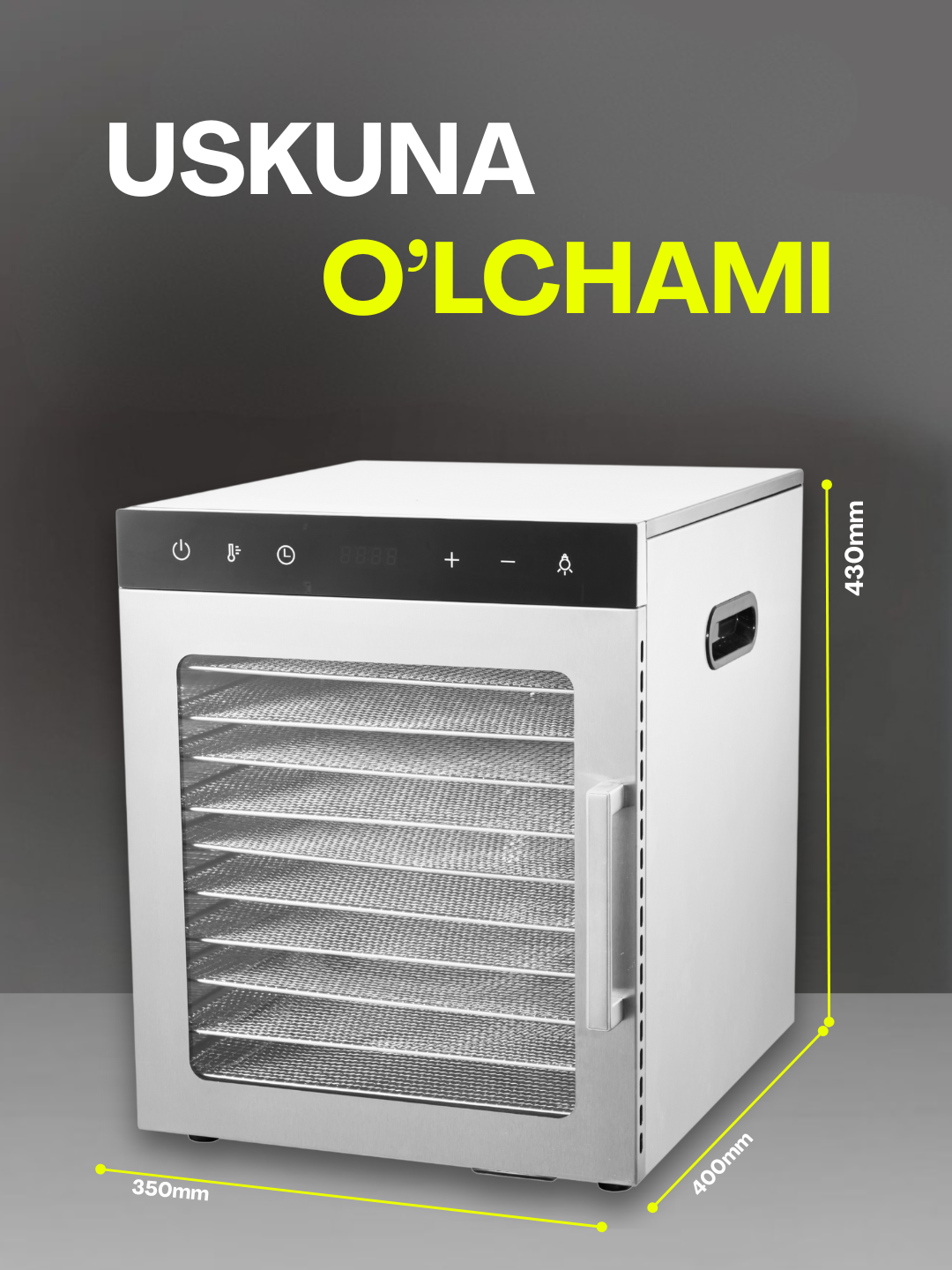Uskunalar.uz - Sabzavot va mevalar uchun quritgich Uskunalar.uz US-10 / 10 ta patnisli degidrator, 29 litr sig‘im