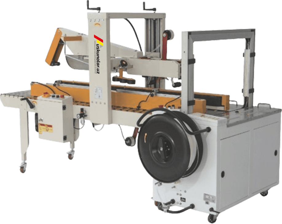 Uskunalar.uz - Cover-folding carton sealer and automatic strapping machine US-FXJ-5050ZQ