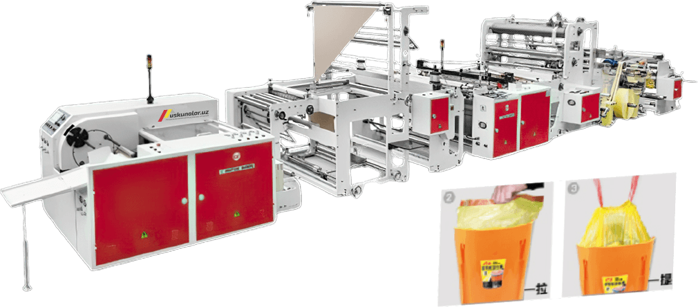 Uskunalar.uz - Машина для изготовления полиэтиленовых пакетов с перекрытием и шнурком US-CW-1000PG+OR
