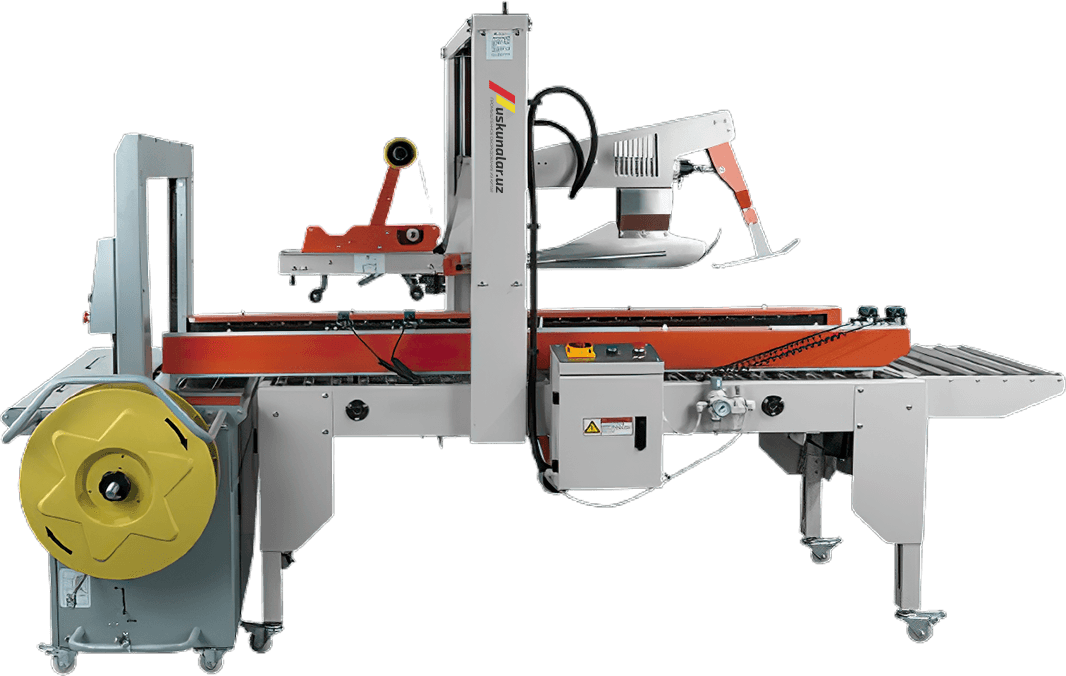 Uskunalar.uz - Carton folding, sealing and automatic strapping machine US-ZQ500+Q90